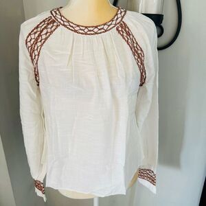 Faherty Arles Embroidered Long Sleeve Top,‎ Renaissance, Beige, Small (4/6), NWT